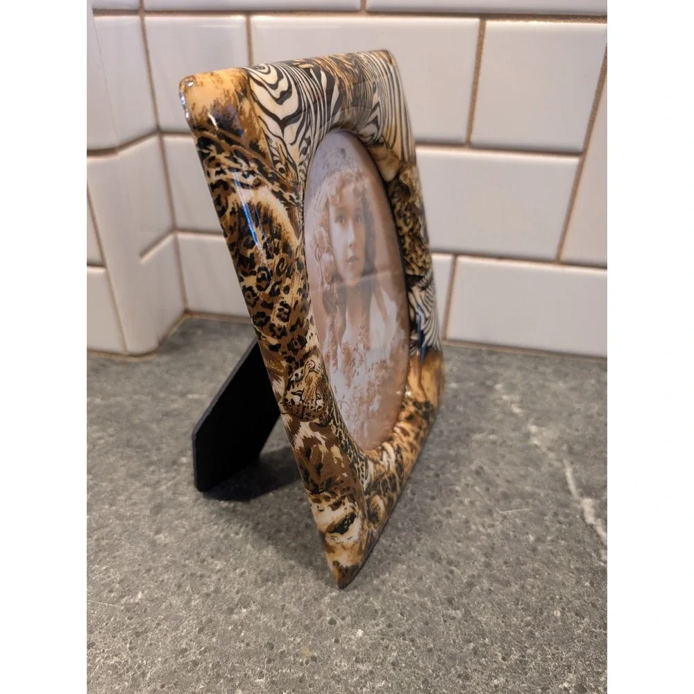 Safari Animal Zebra Leopard Ceramic‎ 7x9 Rectangle Frame Oval Center 4x6